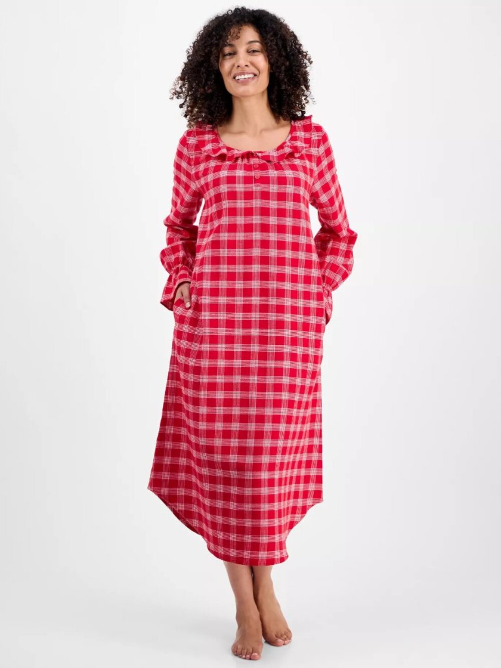 Charter Club Women's Flannel Ruffle-Neck Long Sleeve Nightgown